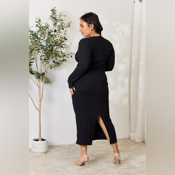 Culture Code Ribbed Long Sleeve Midi Slit Dress - Picture 3 of 13